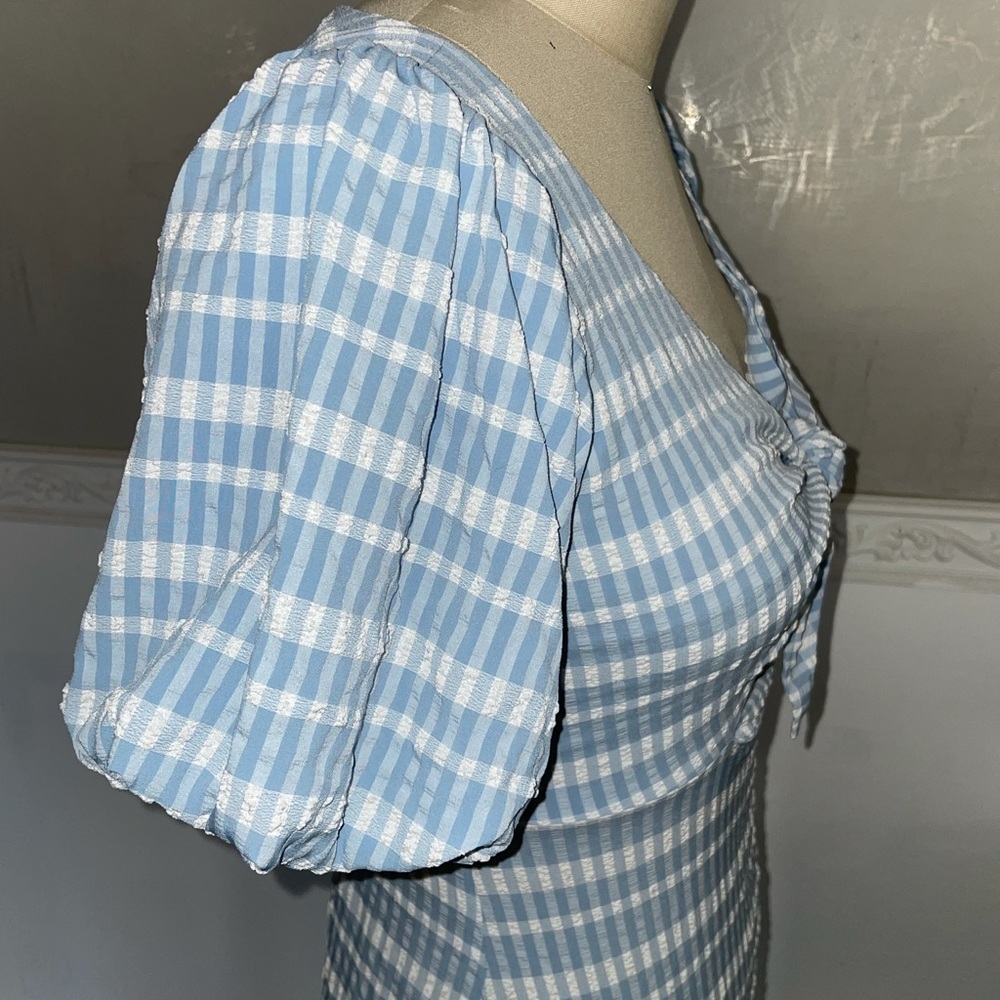 Blue Gingham Puff Sleeve Dress - Picture 5 of 6